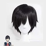 2018 Japanese Anime DARLING in the FRANXX Cosplay Hiro Cosplay Women Short Black Hair 23cm/9.06inches Synthetic Hair+wig cap