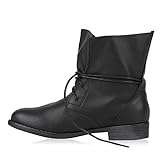 Trendy Damen Schuhe Stiefeletten Blockabsatz Leder-Optik 44438 Schwarz Schwarz 39 Flandell