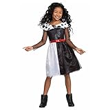 Disney Offizielles Premium Cruella Kostüm Mädchen Kinder, Kostüm Cruella de Vil Kostüm Kleid, 101 Dalmatiner Kostüm, Devil Halloween Faschingskostüm Karneval Geburstag Costume Größ M