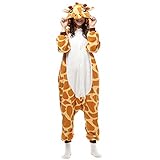 LBJR Erwachsene Unisex Cosplay Schlafanzug Tierkostüme Jumpsuit Onesie Nachtwäsche Overall Fasching Karneval Halloween Pyjama,S,Giraffe