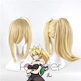 Bowsette Princess Bowser Peach Saber Lily Cosplay Wig Blonde Clip Ponytail Hair