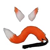VIGVAN Fox Wolf Cosplay Tierohren Schwanz Set Wolf Ohren Schwanz Kostüm (Orange)