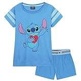 Disney Stitch Schlafanzug Kinder Mädchen Kurz Nachtwäsche Tshirt und Schlafhose Kurz Set für Kinder und Teenager Jungen Mädchen 4-14 Jahre (Blau Stitch, 11-12 Jahre)