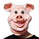 PartyCostume - Glückliches Schwein Maske - Halloween Party Lustig, Süß Latex Tierkopf Maske