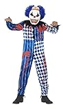 Halloween! Smiffys Kostüm Böser Clown Deluxe, mit Einteiler, EVA-Maske inklusive Gehirn und Haaren, Blau, Alter 10-12 Jahre