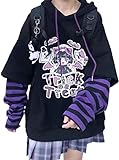 WINKEEY Damen Japan Kawaii Sweatshirt Mädchen Anime Pullover Gothic Ins Hoodies Ulzzang Vintage Tops Herbst Winter Oberteil, Violett S