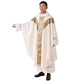 BLESSUME Priester Messgewand Kirche Vater Masse Pastor Stickerei Robe mit Stole, Weiß