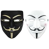 Anonymous Maske V für Vendetta-2PCS Maske Halloween Masken – Schwarz und Weiß Halloween Ninja Masken für Erwachsene/Kinder Karneval Halloween Party Kostüm Cosplay