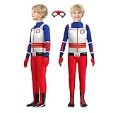 Kinder Superheld Kostüm Superhero Costume Verkleidung Cosplay mit Augenmaske für Karneval Halloween Party Weihnachten(134-140, Red)