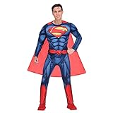 Amscan - Erwachsenenkostüm Superman, Overall mit gepolsterter Brust, Umhang, Super Heroes, Comic, Motto-Party, Karneval