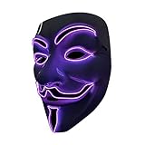 SOUTHSKY LED Maske Leuchtend V wie Vendetta Maske mit Led Licht Anonymous Masken Vollmaske Neon Lichter Blinker EL Draht Glowing 3 Modes Für Halloween Kostüm Cosplay Party (V-PURPLE)