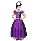 shoperama Mädchen Kostüm Maleficent Kleid und Kopfschmuck Kinder Böse Dunkle Fee Stiefmutter Königin, Größe:128 - 5 bis 7 Jahre