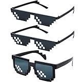 Frienda 3 Paare Pixel Sonnenbrillen Schläger Sonnenbrillen Kunststoff Pixel Sonnenbrillen für Kinder Erwachsene, Schwarz (Klein Einreihig Pixel, Klein Zweireihig Pixel, Groß Zweireihig Pixel)