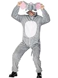 Elefant Kostüm Grau enthält Jumpsuit mit Kapuze, Medium