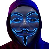 CEASELESLY LED Anonymous Maske,Karneval Maske,Guy Fawkes Mask,LED Purge Maske,mit 3 Blitzmodi,geeignet für kinder damen männer,als Halloween-Kostüm oder für Cosplay,Halloween Karneval (blau)
