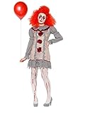 Smiffys 47564L Vintage Clown Lady Kostüm, Damen, Grau und Rot, L - UK Size 16-18