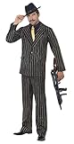 Smiffys, Herren Gangster Boss Kostüm, Jackett, Hose, Mock Hemd und Krawatte, Größe: L. 22414, Schwarz