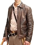 Herren Raiders of The Lost Ark Indiana Jones Harrison Ford Vintage Braun Bomber Lederjacke Echt Rindsleder Jacke, braun, XL