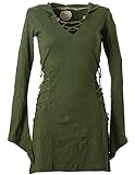 Vishes - Alternative Bekleidung - Elfenkleid mit Zipfelkapuze und Bändern zum Schnüren Olive 36-38