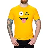 T-Shirt mit 1 von 36 coolen Emoji Logos zur Auswahl Gruppenkostüm Smiley XS-5XL Karneval Fasching Verkleidung Emoticon Funshirt Geschenk, Logo:Emoji albern, Größe: XL