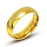 AURSTORE Schmuck „Herr der Ringe“-Ring aus Wolfram, 6 mm, Größe nach Wahl 56-68 mit Kette aus Stahl, 54 cm (GOLD, 62)