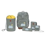LÄSSIG Schulranzen Set mit Sporttasche, Federmäppchen, Stiftemäppchen, Turnbeutel und Brustbeutel ab 6 Jahre/School Bag Set Adventure Bus