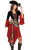 Hejo Home Damen Kostüm Piratin Pirat Rot Halb Lang Kleid mit Hut Fasching Karneval, L