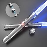 Lichtschwert, 15 Farben Lichtschwerter mit vibrierenden Metallgriffen, 2 in 1 LED Lichtschwert mit 3 Klänge Modi, Metallgriff | wiederaufladbare Batterie | Licht Burst-Modus (Silber Griff)