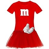 T-Shirt M&M + Tüllrock Karneval Gruppenkostüm Schokolinse 11 Farben Damen XS-3XL Fasching Verkleidung M's Fans Tanzgruppe, Gr.:M, Farbauswahl:rot - Logo Weiss (+Handschuhe Weiss/Tütü rot)