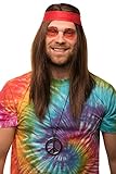 Balinco Hippie Set mit Perücke + runde Sonnenbrille + Peace Anhänger + rotes Kopfband für Herren & Damen 70er Jahre Fasching Karneval