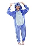 Kostüm Kigurumi Karneval Erwachsene Jumpsuit Schlafanzug Halloween Weihnachten Party Cosplay Einteiler Onesies Unisex Damen Herren Stitch Blau Hut, L