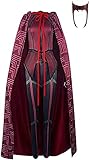 Damen Wanda Maximoff Kostüm Scarlet Witch Kostüm Rot Umhang Tops Hose mit Kopfschmuck Anzug Super Hero Outfits Halloween Cosplay (3XL, Full Set)