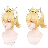 Princess Bowsette Cosplay Wig Golden Super Mario Peach Koopa Bowser Role Playing Adult Synthetic Hair Only Wig