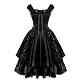 Zylione Frauen Vintage Slim Gothic Classic Black Layered Lace Up Goth Lolita Cosplay Kleid Alastor Hazbin Hotel Outfit Cosplay Kostüm