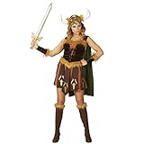 Widmann - Kostüm Viking, Kleid mit Umhang, Armstulpen und Helm, Wikingerin, Mottoparty, Karneval