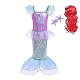Lito Angels Meerjungfrau Prinzessin Arielle Kostüm Kleid Verkleidung mit Haar Perücke für Kinder Mädchen, Größe 5-6 Jahre 116, Lila