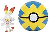 Pokemon Clip and Go Pokeball & Pokemon Figur Scorbunny Hopplo – 5 cm Pokémon Figuren - Neue 2023 - Offiziell Lizenziert Pokemon Spielzeug
