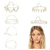 6 Stück Kopfschmuck, Gold Kopf Kette Schmuck Boho Stirnband Kopf Perle Quaste Kette Haarband Kette Gold Kopfkette für Frauen und Mädchen