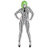 Amakando Gestreifter Hosenanzug Geist/Schwarz-Weiß in Größe L (42/44) / Enganliegendes Damen-Kostüm Joker/Passend gekleidet zu Fasching & Karneval