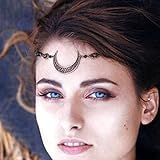 Runmi Boho Kopfkette Gold Braut Kopfschmuck Schwarz Perlen Stirnband Festival Haarschmuck für Frauen und Mädchen (A)