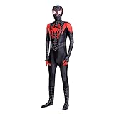 Superheld Spider-Man Miles Morales Kostüme 3D-Druck Cosplay Overall Halloween Karneval Bodysuit Kostüm Anzug Für Party Film Kostüm Requisiten,Black-Adult(150~160cm)