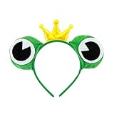 Oblique Unique Haarreifen Froschkönig Haarreif mit Froschaugen und Krone Kostüm Accessoire für Fasching Karneval Motto Party in Grün Gold