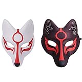VALICLUD Fuchs Maske Gesichtsmaske Halbmaske Japanische Kabuki Kitsune Cosplay Kostüm Maske für Maskenball Karneval Fasching Mottoparty Maskerade Theater Verkleidung 2 Stück Schwarz Weiß…