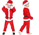 OUYOO Kinder Weihnachtsmann Kostüm Anzug für Jungen Kinder Samt Weihnachtsmann Kostüm Weihnachts Kostüm Outfit 4 Stück Santa Cosplay Party Kostüm