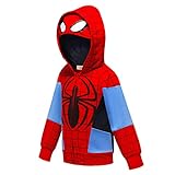 MYYLY Spiderman Hoodie Kind Herbst Hoodies Kind Superheld Kapuzen-Trainingsanzug 3D-Druck Reißverschluss Gemusterte Sweatshirts Jacke Mit Taschen Freizeitkleidung,Red-Kids 110 (Dress Length~40CM)