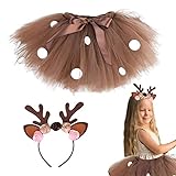 Eteslot Rentier Weihnachtskostüm Kinder Baby Mädchen Weihnachtskleider mit Stirnband, Elch Cosplay für Party