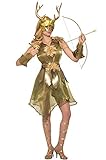 shoperama Diana Artemis Göttin der Jagd Damen Kostüm Gold Gr. S/M Wald Hirsch Mythologie Jägerin Kriegerin Waldgeist