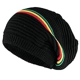 Rasta Mütze für Dreadlocks Bob Marley mit Rasta Streifen Dreadlock Accessories Herren Mütze Jamaican Style Hut Rasta Hüte für Damen und Herren, Schwarz ohne Peak, 58