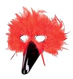 Federdomino rot Karneval Augenmaske Federmaske Vogelmaske Karnevalszubehör Zauberwelt Vogel Gesichtsmaske MaskeradeFasching Mottoparty