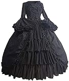 Yanny Europäisches Amerikanisches Mittelalterliches Vintage Gothic Palast Kleid mit Quadratischem Halsausschnitt Schleifen Kleiderrock (4XL, A-1 Schwarz)